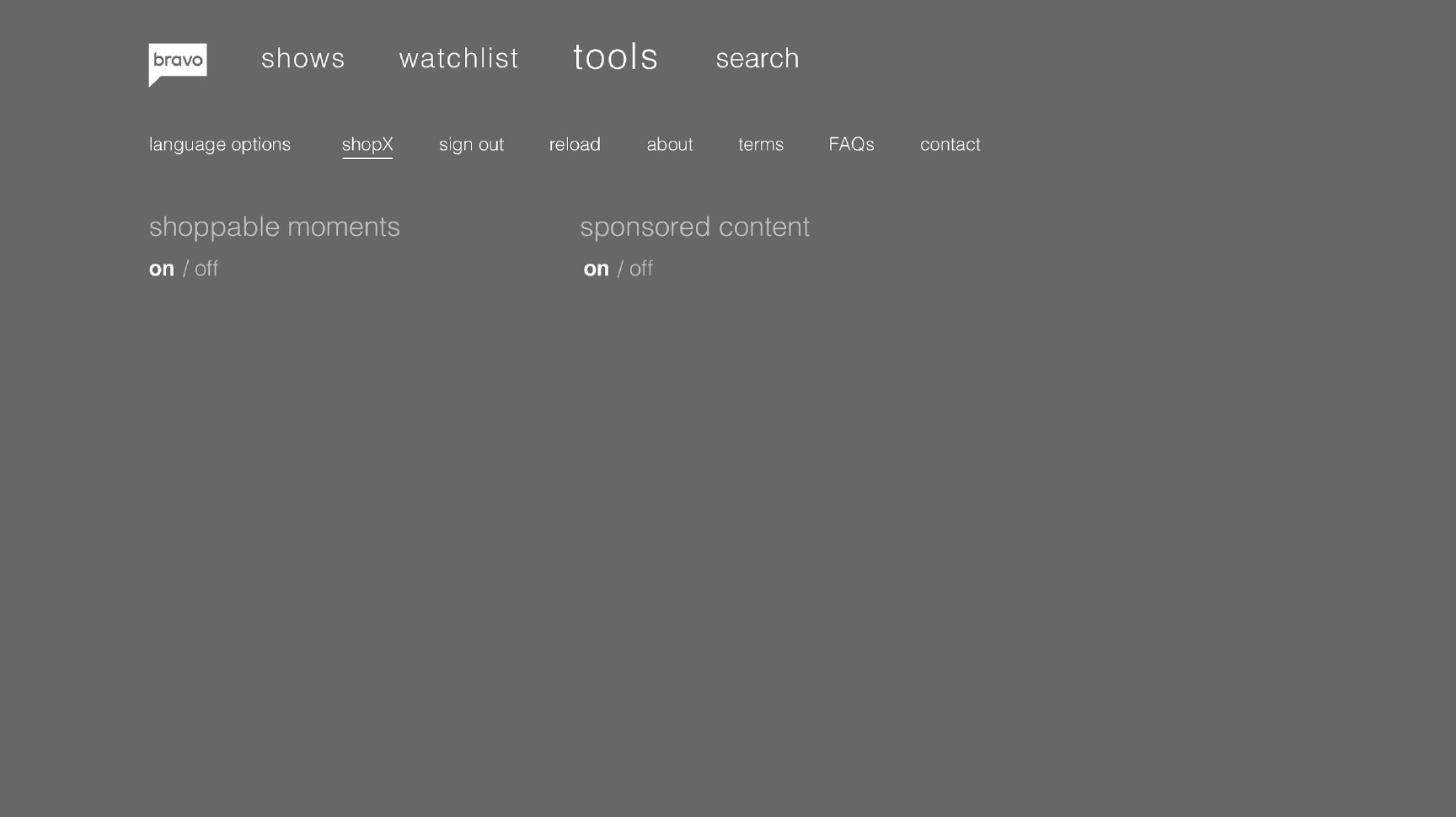 Settings menu with shoppable moments toggle.