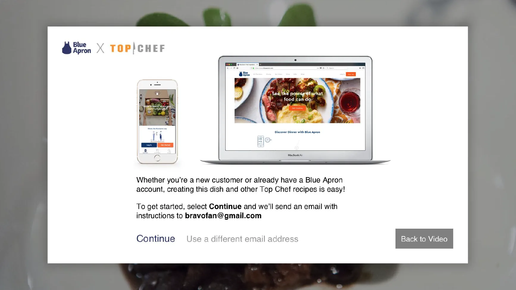 Blue Apron and Top Chef collaboration interface.