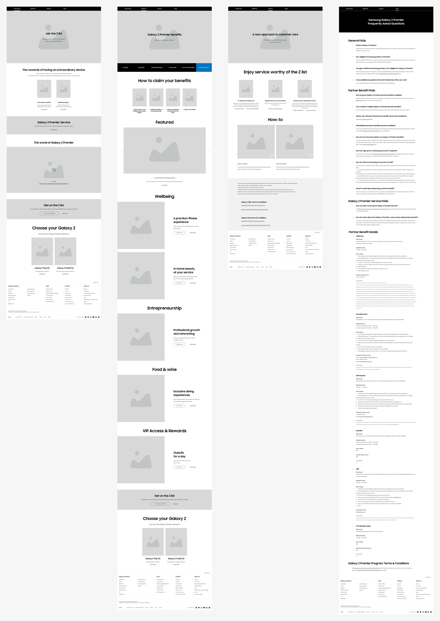 Wireframes for the Galaxy Z Premier hub.
