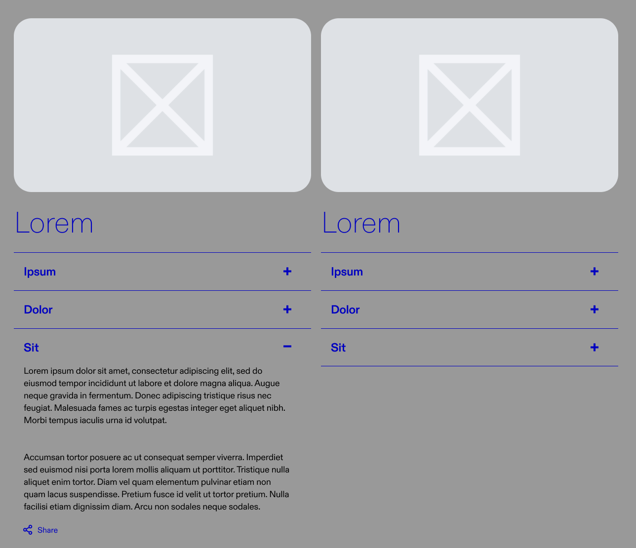 Desktop accordion component layout.