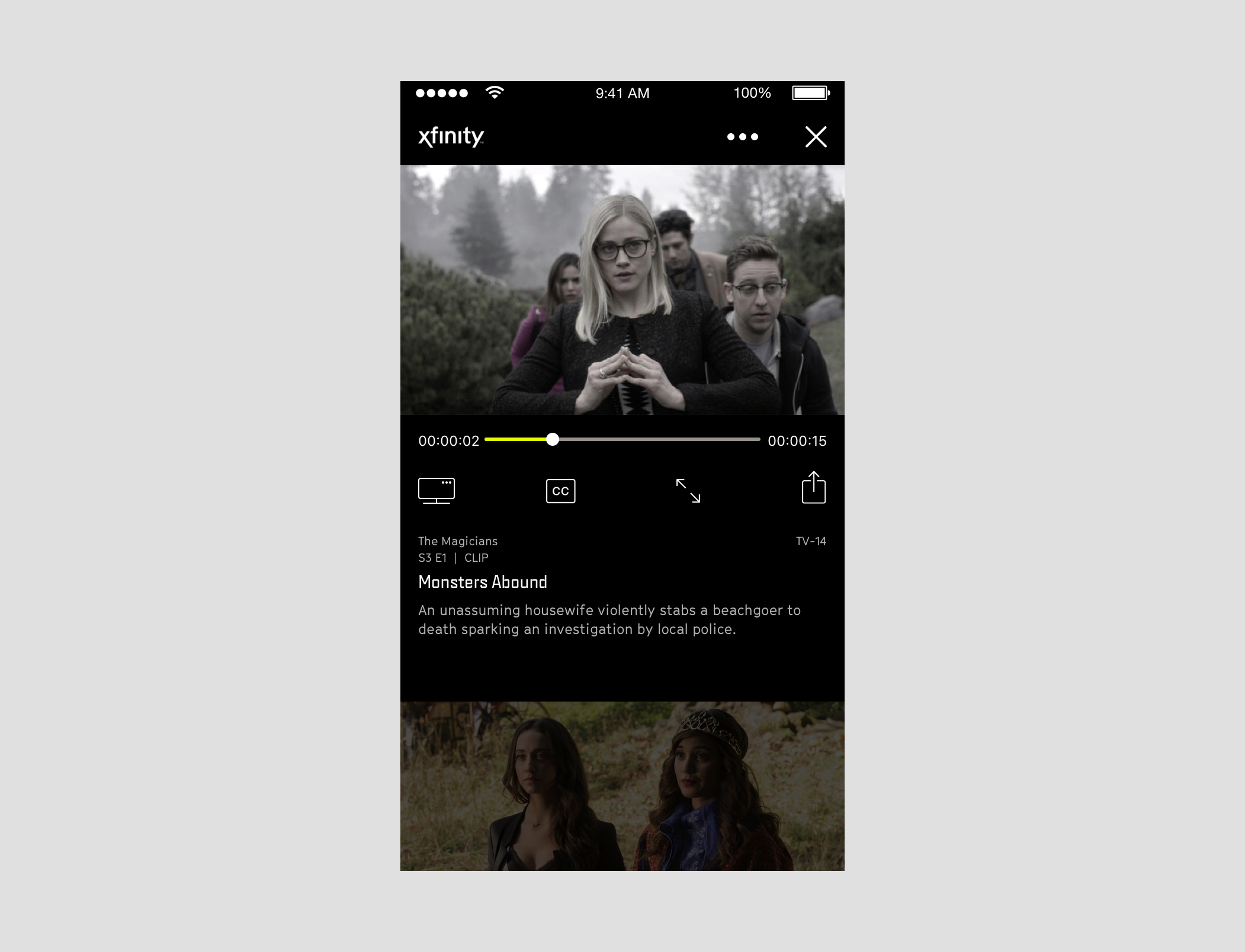 Video player showing 'The Magicians' Season 3, Episode 1.